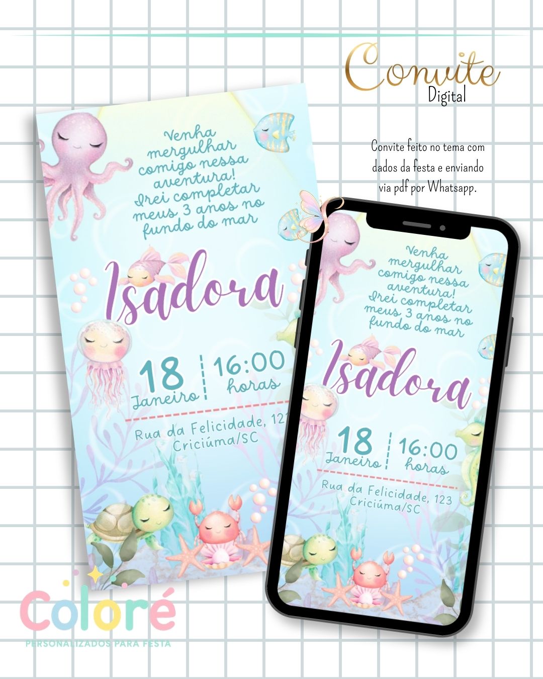 Convite Simple Fundo do Mar 2