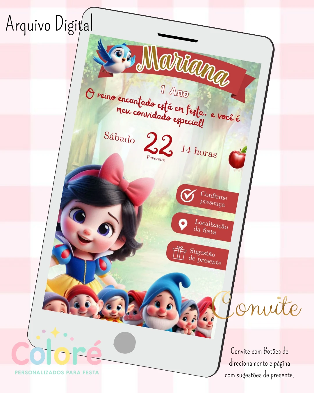 Convite Branca de Neve Baby Interativo