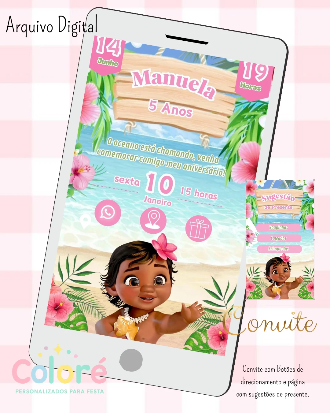 Convite Moana Baby Interativo